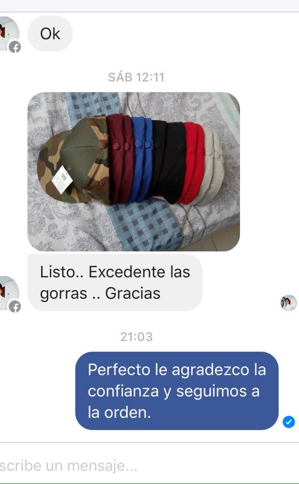 testimonio de cliente que ha comprado en mayoreo gorras