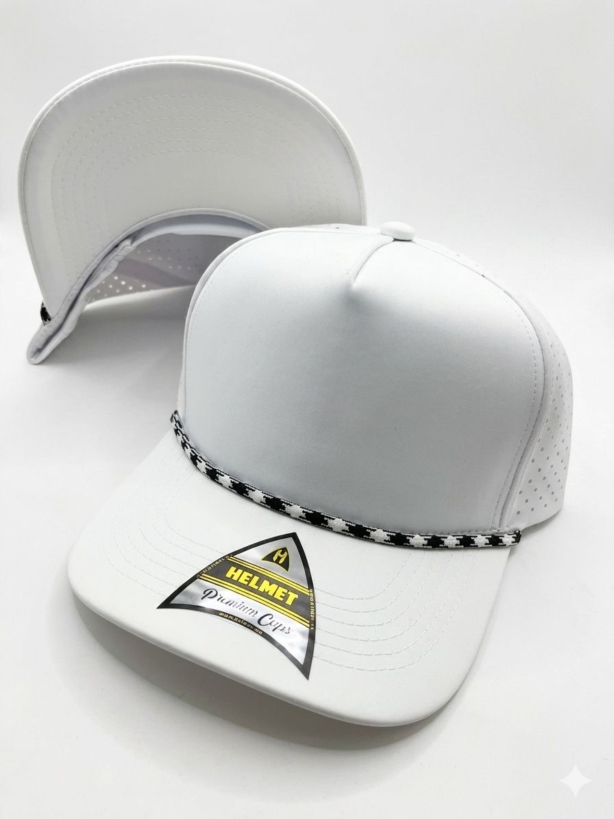 Helmet Dryfit Laser Cuerda 5Panel Blanco
