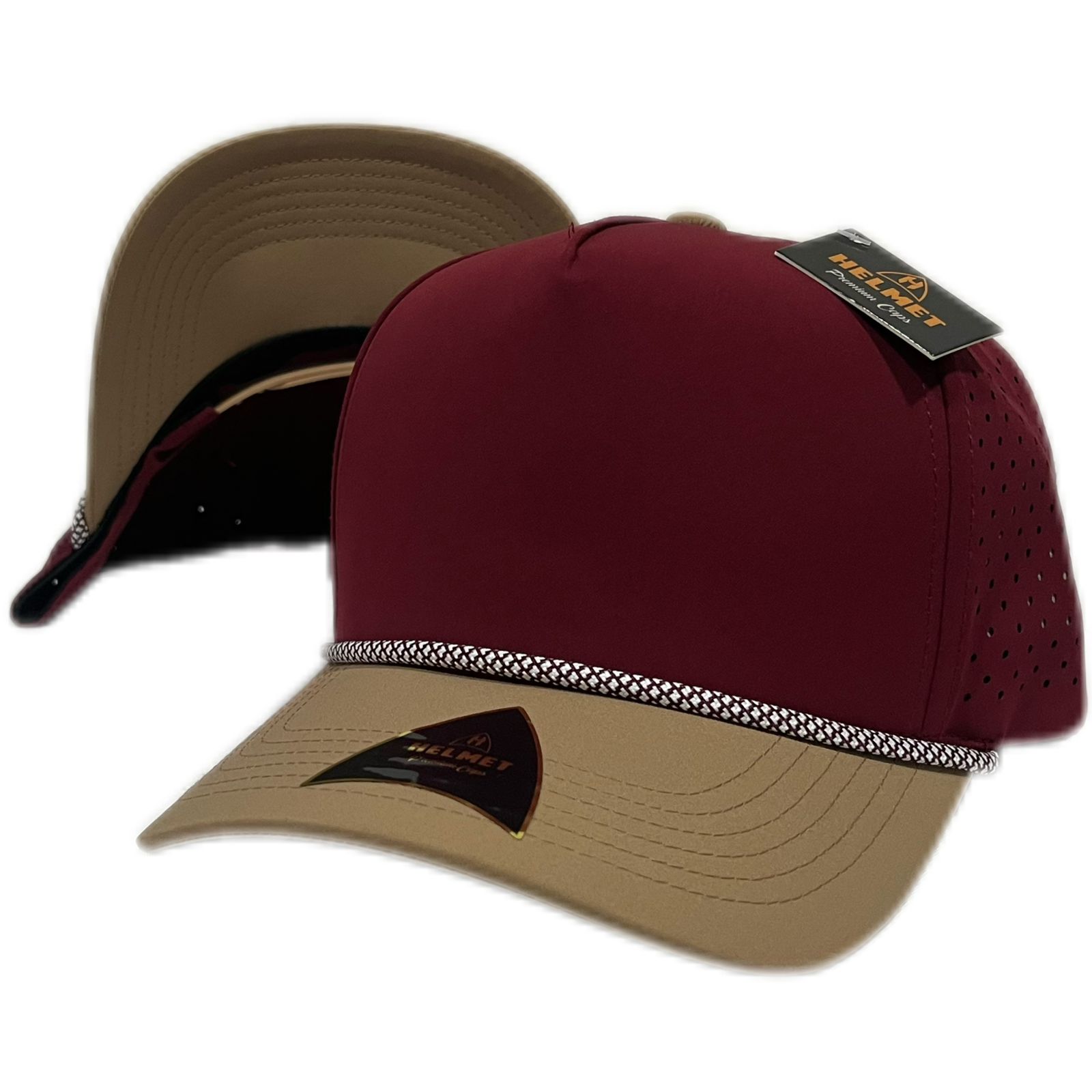 Helmet Dryfit Laser Cuerda 5Panel Guinda-Beige