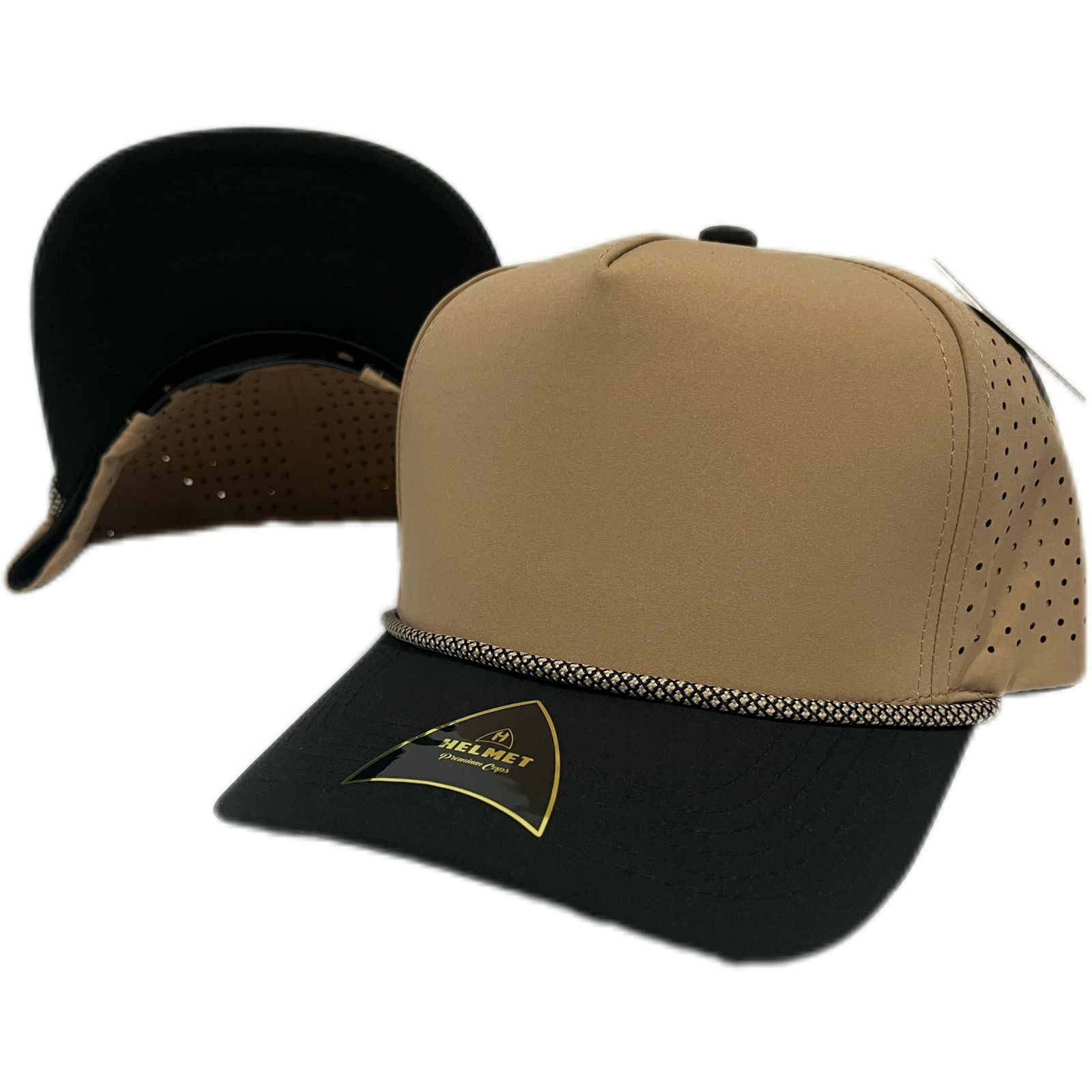Helmet Dryfit Laser Cuerda 5Panel Beige-Negro
