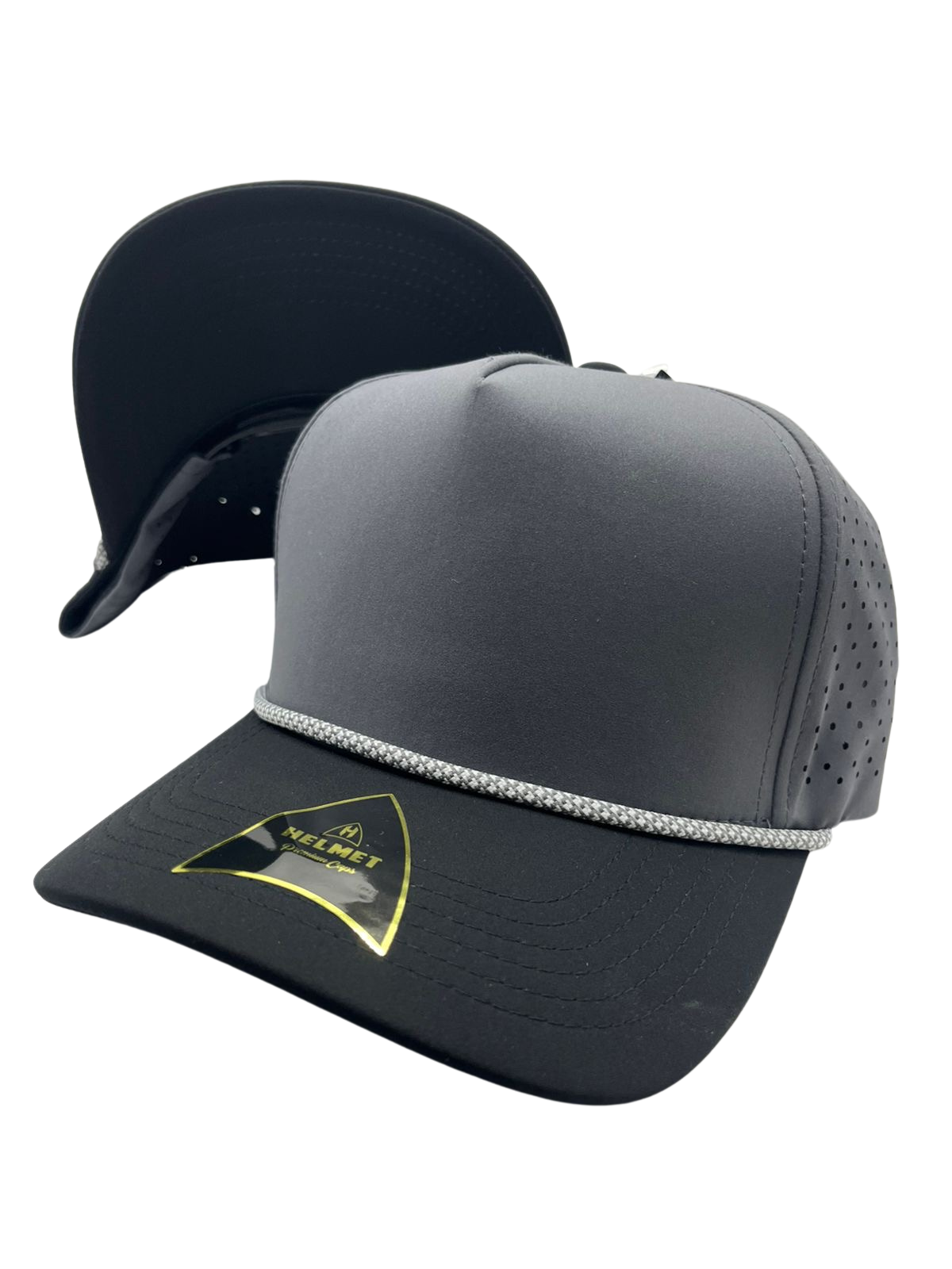 Helmet Dryfit Laser Cuerda 5Panel Gris con Negro